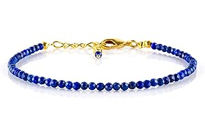 Natural Lapis Lazuli Gemstone Micro Beads Dainty Bracelet Jewelry for Women, Birthstone Energy Healing Crystals, 14k Gold Pla