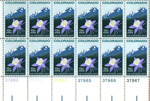 1977 COLORADO - COLUMBINE & ROCKY MOUNTAINS #1711 Plate Block of 12 x 13 cents US Postage Stamps
