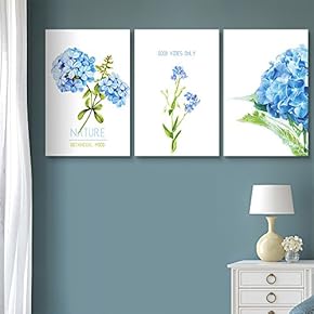 3 Panel Blue Flowers with Good Vibes Only Quotes Gallery 16 x24 x 3 Panels