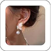 Erimberate Bohemian Crystal Butterfly Dangle Earrings White Round Pearl Drop Earrings Cz Butterfly Stud Earrings Rhinestone Butterfly Pearl Earrings Jewelry for Women Gifts(Blue)