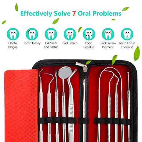 Dental Tools, ElleSye 10 PACK Stainless Steel Dental Pick Dental Hygiene Kit Set Tongue Scraper, Tooth Scraper Plaque Tartar Dental Scaler Tweezers Mouth Mirror for Personal & Pet Oral Care Use - Thumbnail 6