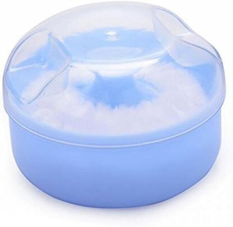 2 Pcs Baby After-bath Powder Puff Sponge Box Kit Dispensor DIY Make up Cosmetic Loose Powder Jar Container Case (Blue)