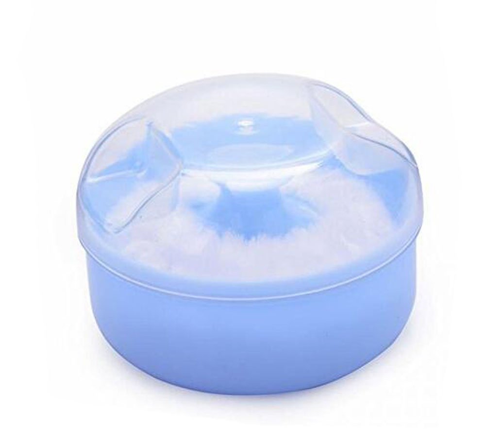 2 Pcs Baby After-bath Powder Puff Sponge Box Kit Dispensor DIY Make up Cosmetic Loose Powder Jar Container Case (Blue)