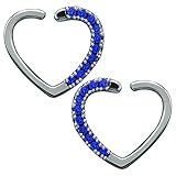 16g Clear/Pink Cubic Zirconia Heart Surgical Steel Daith Tragus Cartilage Earring piercing (Blue)