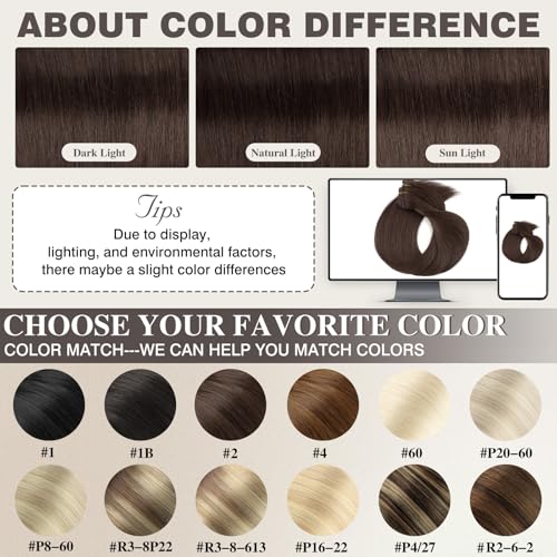 Yuniffe Clip in Hair Extensions Human Hair Dark Brown 16 Inch 8pcs 120g Hair Extensions Clip in Silky Straight Human Hair Extensions for Women Double Weft Real Hair Extensions #2