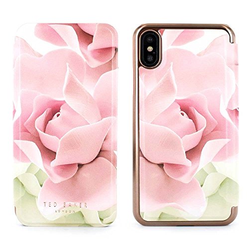 Official TED BAKER KNOWISE Mirror Folio Case for iPhone X, Premium Folio Cover for Professional Women / Girls - Porcelain Rose (Nude)