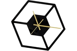 HEALEEP Creative Black Acrylic Hexagon Wall Clock Mute Non-Ticking Hanging Clock for Living Room Bedroom
