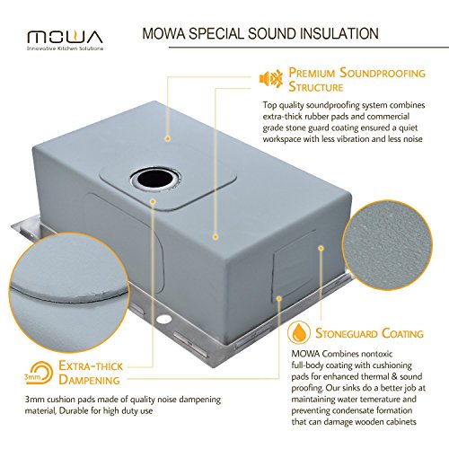 MOWA HTS3322 Pro Series R10 Tight Radius Handmade 33" 16 Gauge Stainless Steel Topmount Drop-in Single Bowl Modern Kitchen Sink