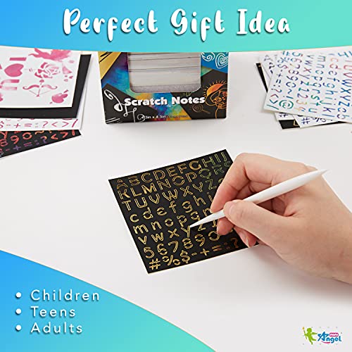 Scratch Art Paper Set 200 Notes, 6 Template, 100 Black & Rainbow and