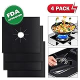 Wimaha 4 Pack Gas Hob Range Protectors Reusable Stovetop Burner Liner Non-Stick, FDA Approved, Double Thickness, 10.6” x 10.6”, Black