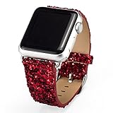 iitee (TM) Christmas Shiny Glitter Power PU Leather Bling Luxury Iwatch Band Wristwatch Bracelet Strap Belt for Apple Watch (red 42mm)