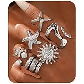 Bravace 6 PCS Chunky Gold Rings Set Stackable Open Knuckle Rings Exaggerated Flower Star Statement Rings Vintage Classic Unique Bold Jewelry for Women