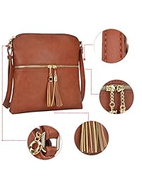 Dasein - Bolso bandolera de piel vegana, ligero, tamaño mediano, con borla