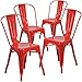 Flash Furniture Luke Commercial Grade 4 Pack Red Metal Indoor-Outdoor Stackable Chair