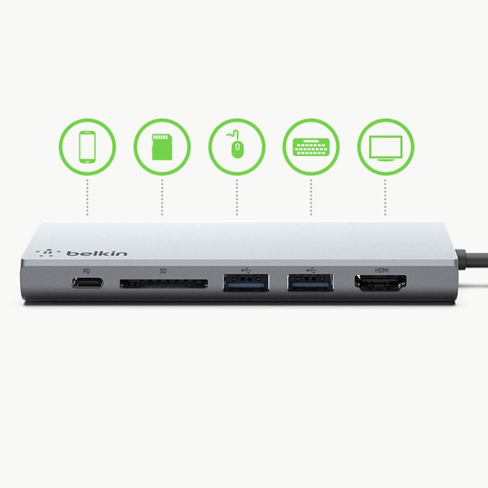 Belkin USB-C Hub with Tethered USB-C Cable (USB-C Dock for MacOS and Windows USB-C Laptops): Computers & Accessories