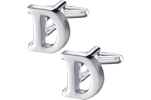 HAWSON Cufflinks for Men and Boy(A-Z Initial),18K Gold, Silver Or Black Tone Cuff links mens for Business Wedding Shirt Accessory