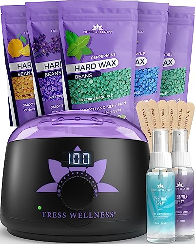Tress Wellness Waxing Kit - Easy to use - Hard Wax Beads Hair Removal Wax Beans for Wax Pot - Wax Warmer/Heater - Wax Machine - Professional Full kit with Waxing Beads -