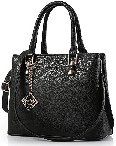 VINICIO Women's Pure Metal Buckle Fashionable PU Leather Handbag One-shoulder Bag(Black)