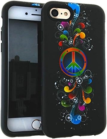 iPhone 7 Case, (PC Jelly Fit On Case) Rubberized Peace Sign Music Note Retro Red Green Yellow Blue Blue Orange Snap Black Skin