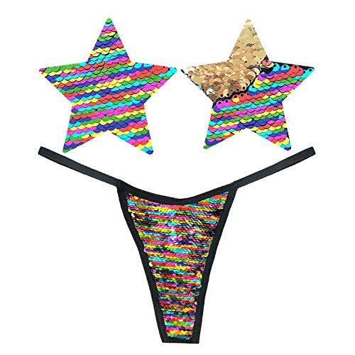 FunFetti Flip SequinMulticolor to Gold Naughty Knix and Nipztix pasties and pantie set โ image 1