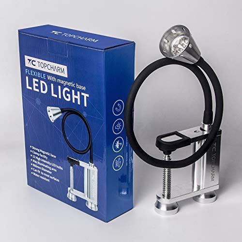 TOPCHARM BBQ Grill Light, Super Bright 12 LED Battery Powered Work Task Light with Magnetic Base 360 Degree Rotation Flexible Gooseneck Adjustable Screw Clamp for Barbecue Grilling