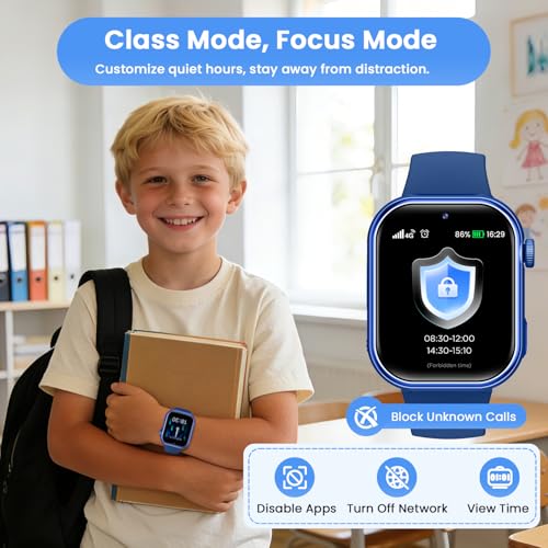 4G Children's Smart Watch with GPS, Dual Camera, Video Call, Voice Chat, SOS, Class Mode, Flashlight, IP68, Pedometer, Gift for Boys and Girls, Blue, 3 Year Warranty