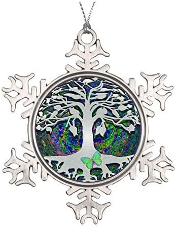 Amazon Co Jp Onemtoss クリスマス 雪の結晶 オーナメント 生命の樹 Amelia Carrie セラミック 円形 クリスマスオーナメント ホーム キッチン