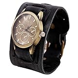 Clearance! Charberry Mens Retro Leather Punk Watch Rock Brown Big Wide Leather Bracelet Cuff Watch
