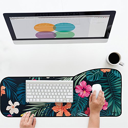 BRILA Extended mouse pad - Curve Design Gaming mouse pad - Stitched edges & Skid Proof rubber base - 29.5" x 12.1" x 0.12" X-Large Mouse Keyboard Desk Mat for Computer Laptop (Tropical Floral Leaves) - Thumbnail 6