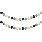 Boho Pom-Pom Garland Sage Green - Set of 2, Sage Nursery Wall Decor, Baby Shower Wedding Backdrop, Christmas Fireplace Mantel, Gender Neutral