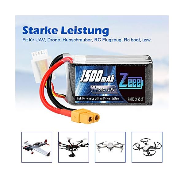 Zeee 4S LiPo Akku 1500mAh 14,8V 120C mit XT60 Steck für UAV Drones FPV Rennrad Quadcopters Flugzeug Hubschrauber RC Boot… – Bild 5