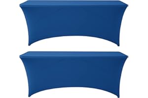 Jieqier Spandex Table Cover 6 FT 2 Pack, Stretch Tablecloths for Standard Folding Tables, Universal Rectangular Fitted Table Cloths for Wedding, Banquet, Party and Events (Royal Blue)