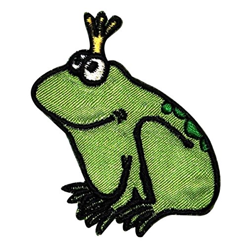 Frog Prince Patch King Crown Amphibian Fairy Tale Embroidered Iron On Applique
