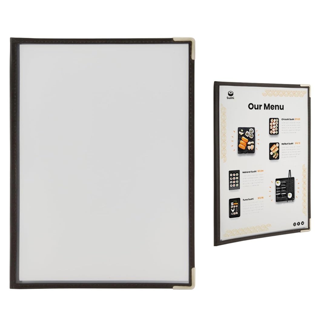 Securit Crystal Range Transparent Menu Holder A4 Brown Edged, Single