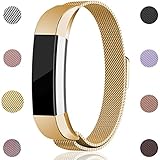 Maledan For Fitbit Alta HR and Alta Bands, Stainless Steel Milanese Loop Metal Replacement Accessories Bracelet Strap with Unique Magnet Lock for Fitbit Alta HR and Alta Gold Small
