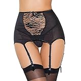 Cszxx Women's Sexy Lace High-waisted Hollow Out Suspender Garter Belt (L, Black)