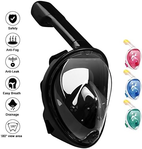 Qwer Full Face Snorkel Mask,New Foldable Snorkeling Mask with Detachable Camera Mount Pivot Arm and Earplug, 180ยฐ Large View Easy Breath Dry Top Set Anti-fog for Adults Youth