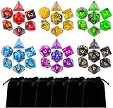 DND Dice, Polyhedral Dice Set with 6 Black Drawstring Pouchs, 6 Complete Dice Sets of D4 D6 D8 D10 D% D12 D20 Compatible with Dungeons and Dragons DND RPG MTG Table Games (42pcs DND Dice)