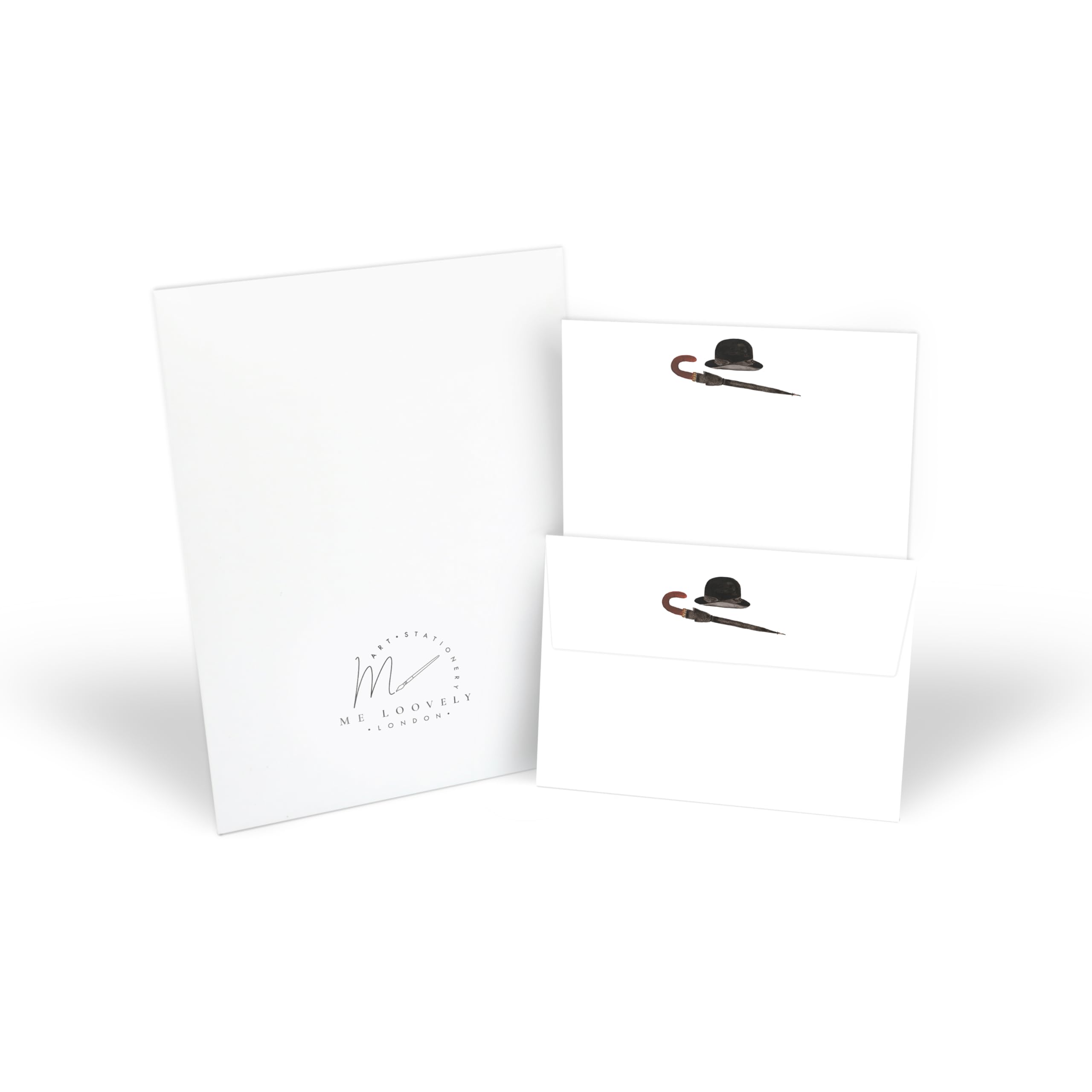 Me Loovely Bowler Hat and Brolly Set of Stationery Letter Paper with Envelopes Writing Supplies (10 Letters & 10 Envelopes with Gift Envelope)