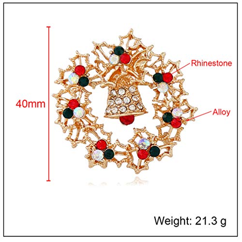 YAZILIND Christmas Brooch Pin Bell Flower Wreath Rhinestone Corsage Xmas Breastpin Jewelry Gifts Yellow