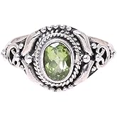 NOVICA Artisan Handmade Peridot Cocktail Ring Traditional from India Sterling Silver Red Single Stone Marsala Birthstone Gemstone [ring Front 0.5 in L x 0.4 in W x 0.2 in H Band Width 3 mm W] '
