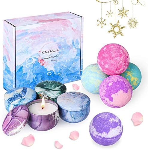 OFUN Bath Bombs & Scented Candles Gift Set, Large Bombs for Women Gifts Spa Gift Idea for Girls Friends