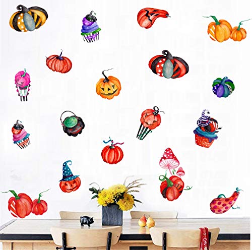 IARTTOP Watercolor Halloween Wall Decal, Adorable Pumpkin Delicious Cupcake Sticker,Vegetable Wall Art for Kids Room Nursery Kitchen Decoration