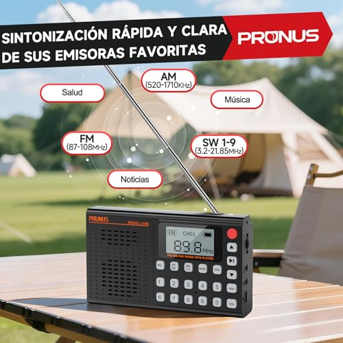 PRUNUS J-168 FM/Am/SW Digital Radio with Manual Preset, Rechargeable Small Portable Radio 2000mah, Sleep Timer, Excellent Reception, Radio with Bluetooth 5.0, TF Player.
