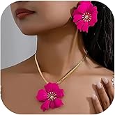 Your Always Charm Gold Flower Earrings Necklace Set Spring Earrings for Women Flower Pendant Necklace White Flower Statement Earring Spring Trendy Jewelry Dresses