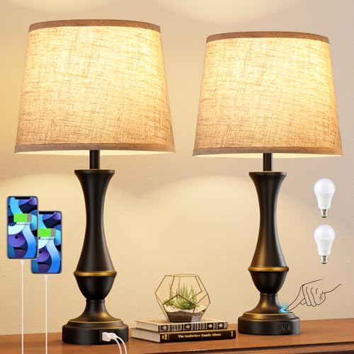 Touch Lamps for Nightstand, 3 Way Dimmable Lamps for Bedroom with USB