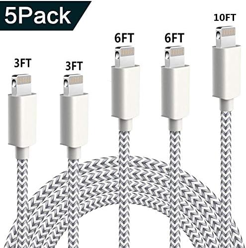 iPhone Charger, MFi Certified iPhone Cable 5 Pack [3/3/6/6/10FT] Extra Long Nylon Braided USB Charging&Syncing Cord Compatible with iPhone Xs Max/XS/XR/7/7Plus/X/8/8Plus/6S/6S Plus/SE