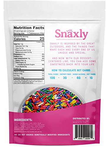 Snaxly - Sugar Free Keto Rainbow Sprinkles - Only 1g Net Carbs and Zero Sugar - Great For Baking - All Nautral Ingredients, GMO Free, Kosher, Gluten Free, No Preservatives (8.04 oz)