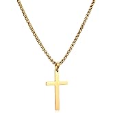 KFHENSOMR Gold Cross Necklace Gold Plated Men‘s Cross Necklaces Beveled Edge with Cuban Link Curb Durable Stainless Steel Pendant Chain Crucifix Necklace Jewelry for Men 11.42 Inches