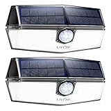 LITOM 120 LED Solar Motion Lights Outdoor, 3 Optional Modes Wireless with 270°Wide Angle, IP67 Waterproof, Portable Solar Powered Security Lights for Front Door, Yard, Garage, Deck, Fence-2 Pack